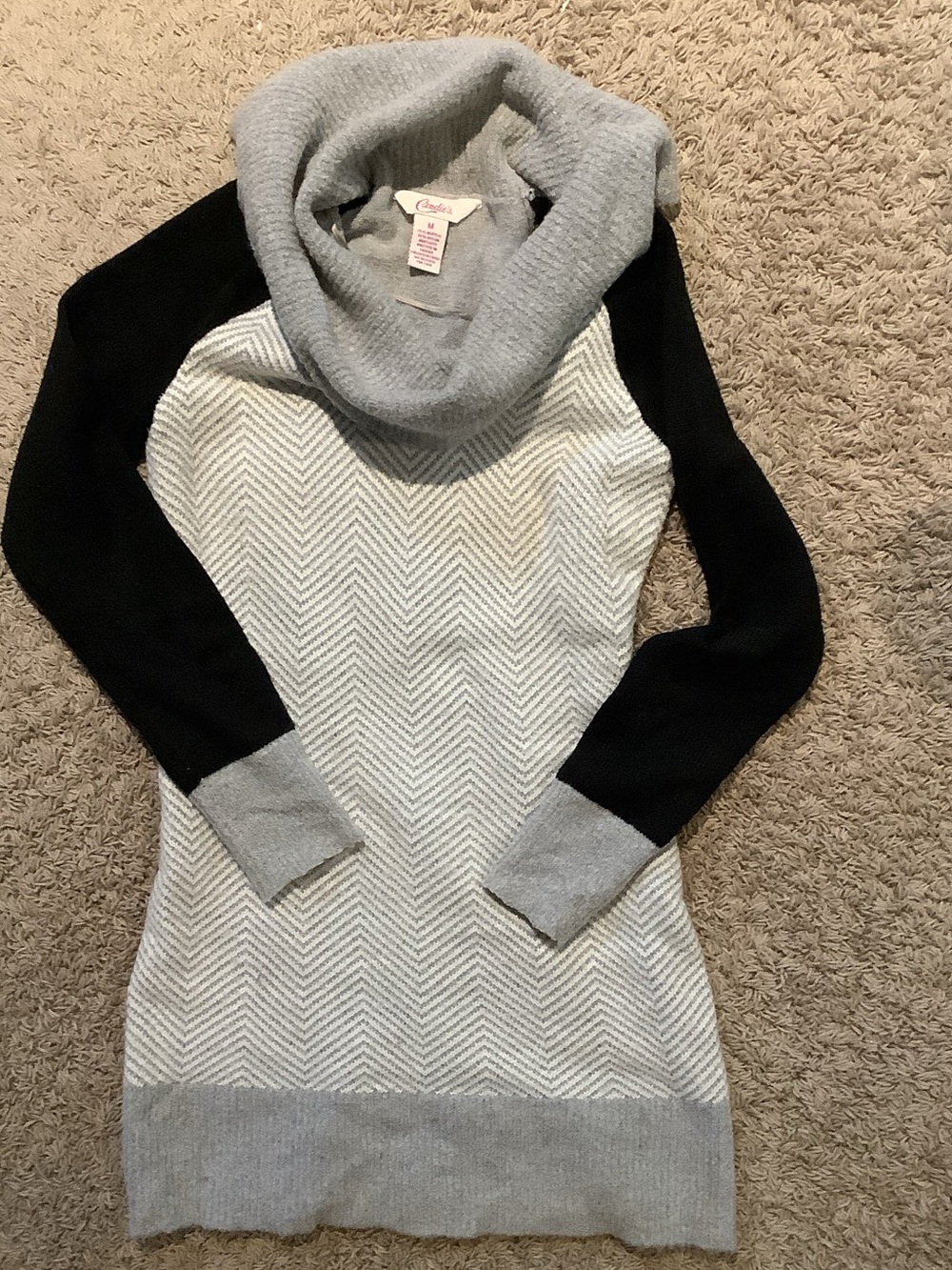 Candie's Gray, Black Chevron Cowl Tunic Sweater